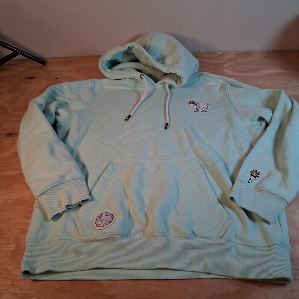 Goat USA Mens Hooded Sweatshirt Sz M Green Long Sleeve Pullover Thick Sweater